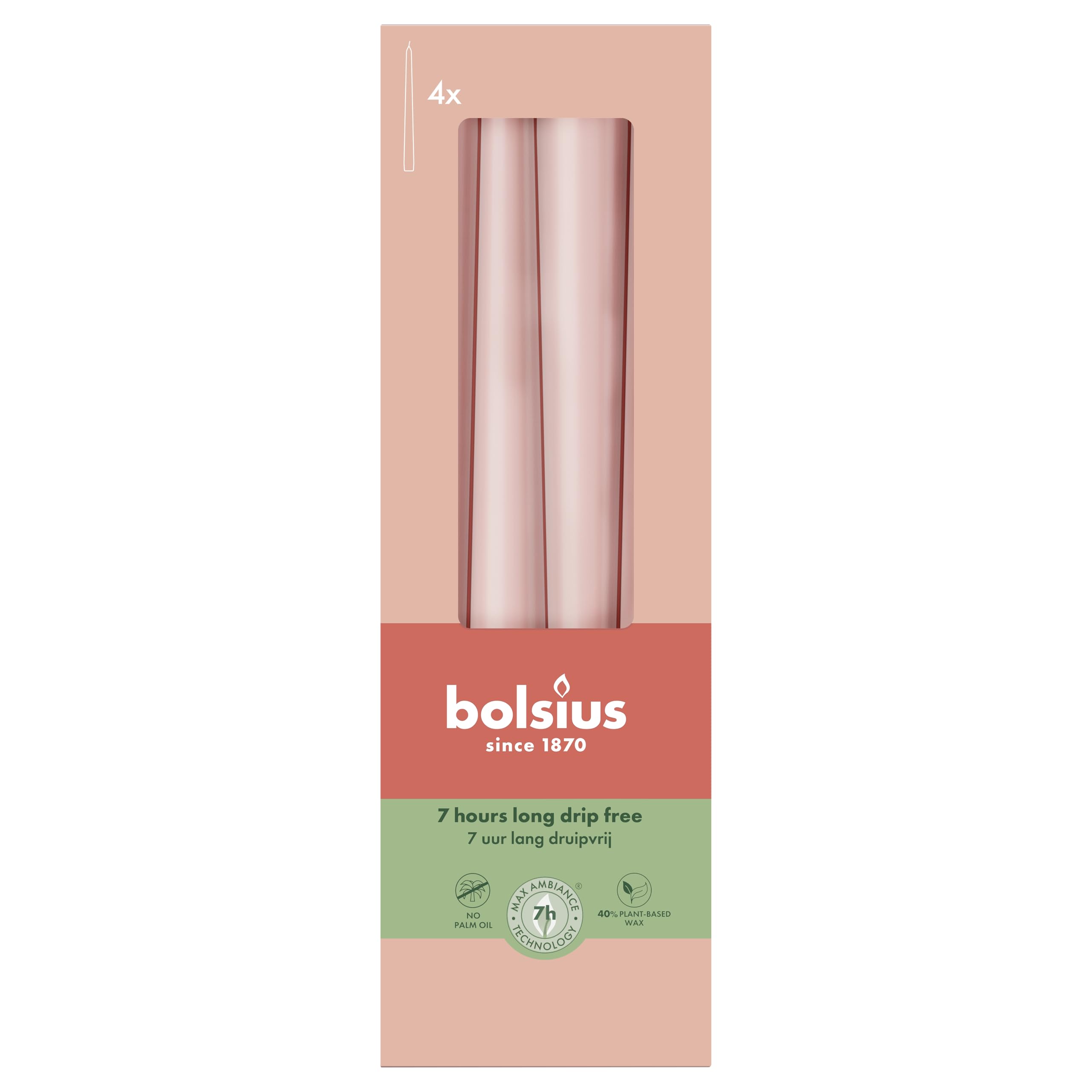bolsius-essentials-spitzkerzen-misty-pink-24-5cm-4-st-ck-7h image 1
