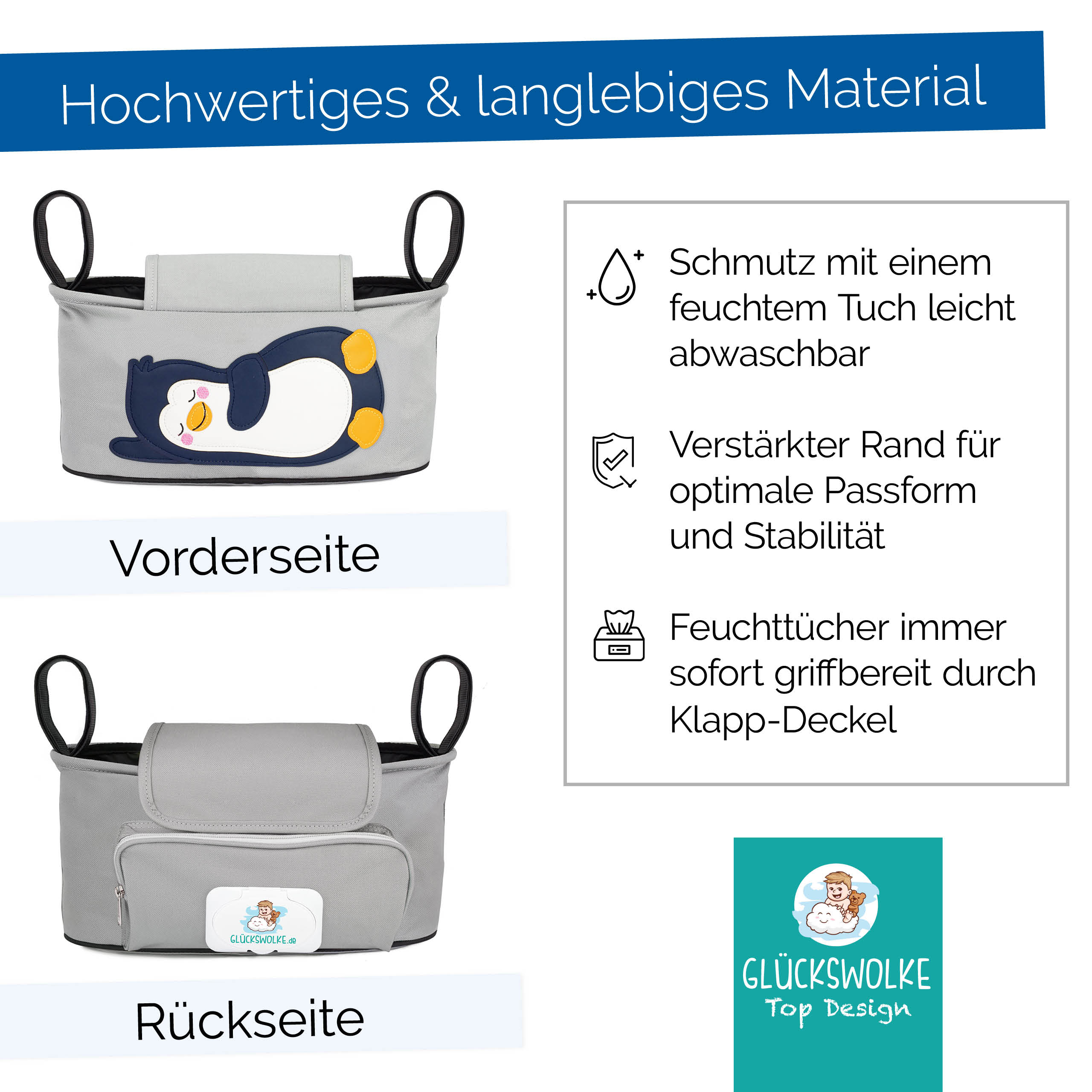 gl-ckswolke-kinderwagen-organizer-pinguin-tasche-grau-32x15cm image 5