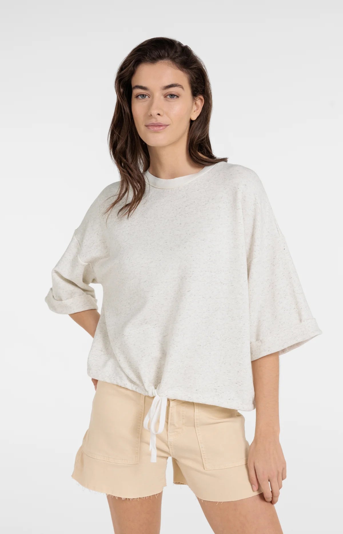 yaya-kurzarm-sweatshirt-mit-tunnelzug-sweatshirt-ivory-white-melange image 1