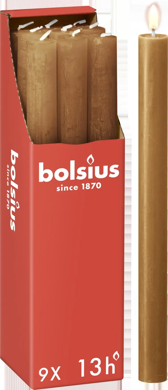 bolsius-rustik-stabkerzen-hellbraun-27cm-9-stk-13h image 1