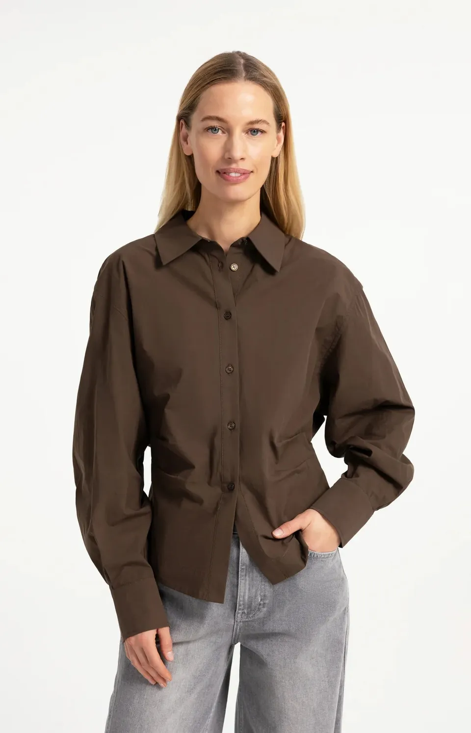 yaya-bluse-tailliert-braun-mit-raffungen-gr-e-36-40 image 1