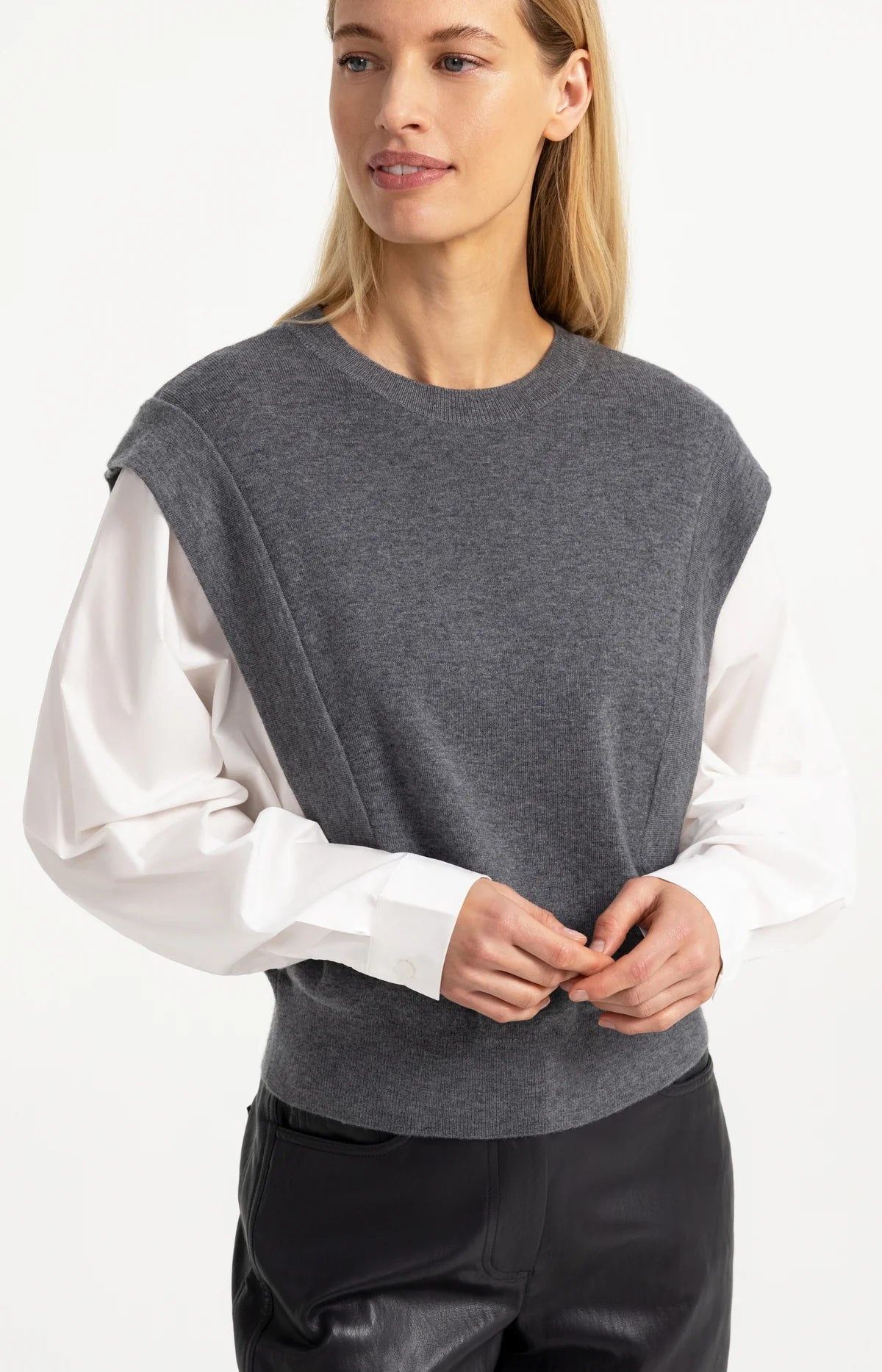 yaya-2-in-1-pullover-blusen-look-grau-melange-feinstrick image 3