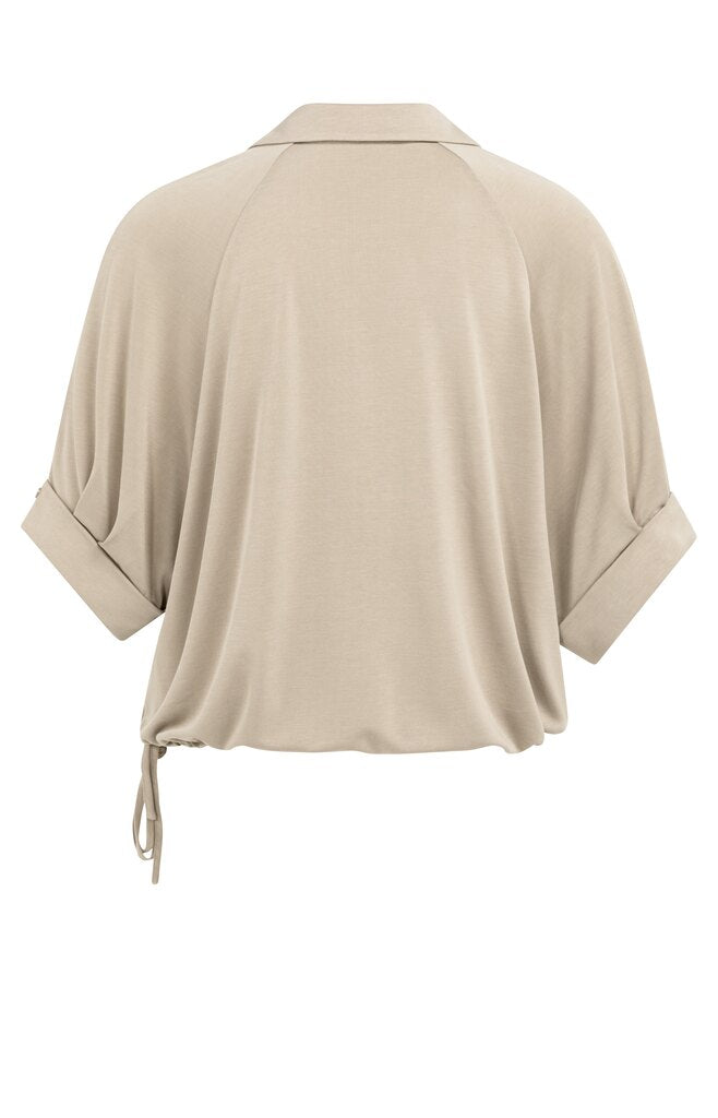 yaya-jersey-oberteil-zierfalten-v-ausschnitt-shirt-taupe image 3