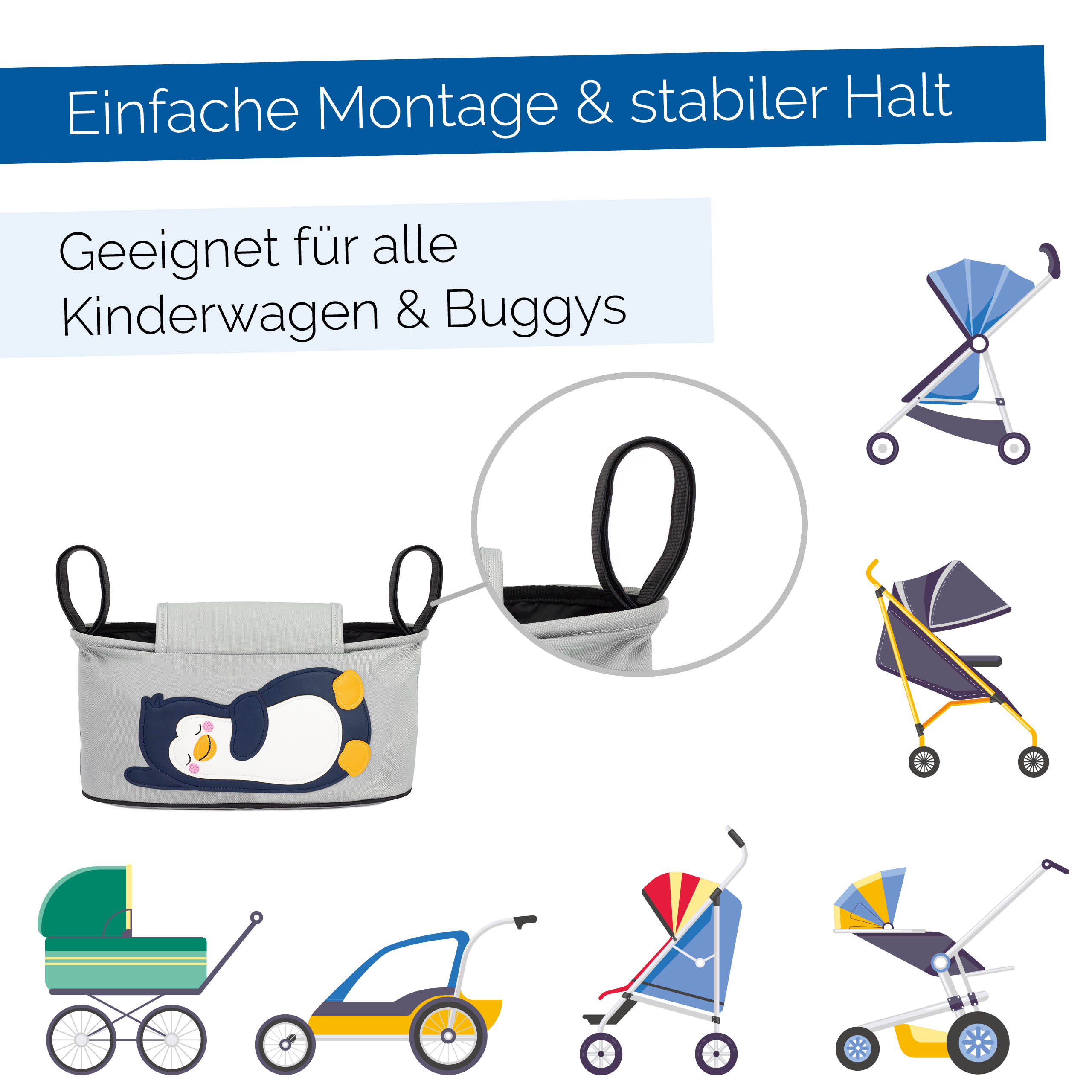 gl-ckswolke-kinderwagen-organizer-pinguin-tasche-grau-32x15cm image 6