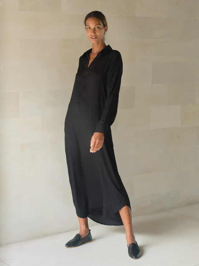 luciee-ava-maxikleid-bambus-schwarz-hemdblusenkleid image 1