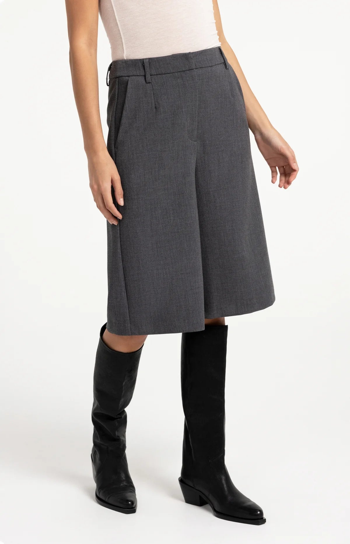 yaya-bermuda-shorts-weites-bein-stoffhose-grau-melange-gr-34-40 image 2