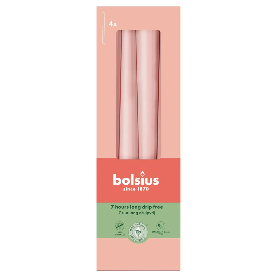 bolsius-essentials-spitzkerzen-misty-pink-24-5cm-4-st-ck-7h image 1