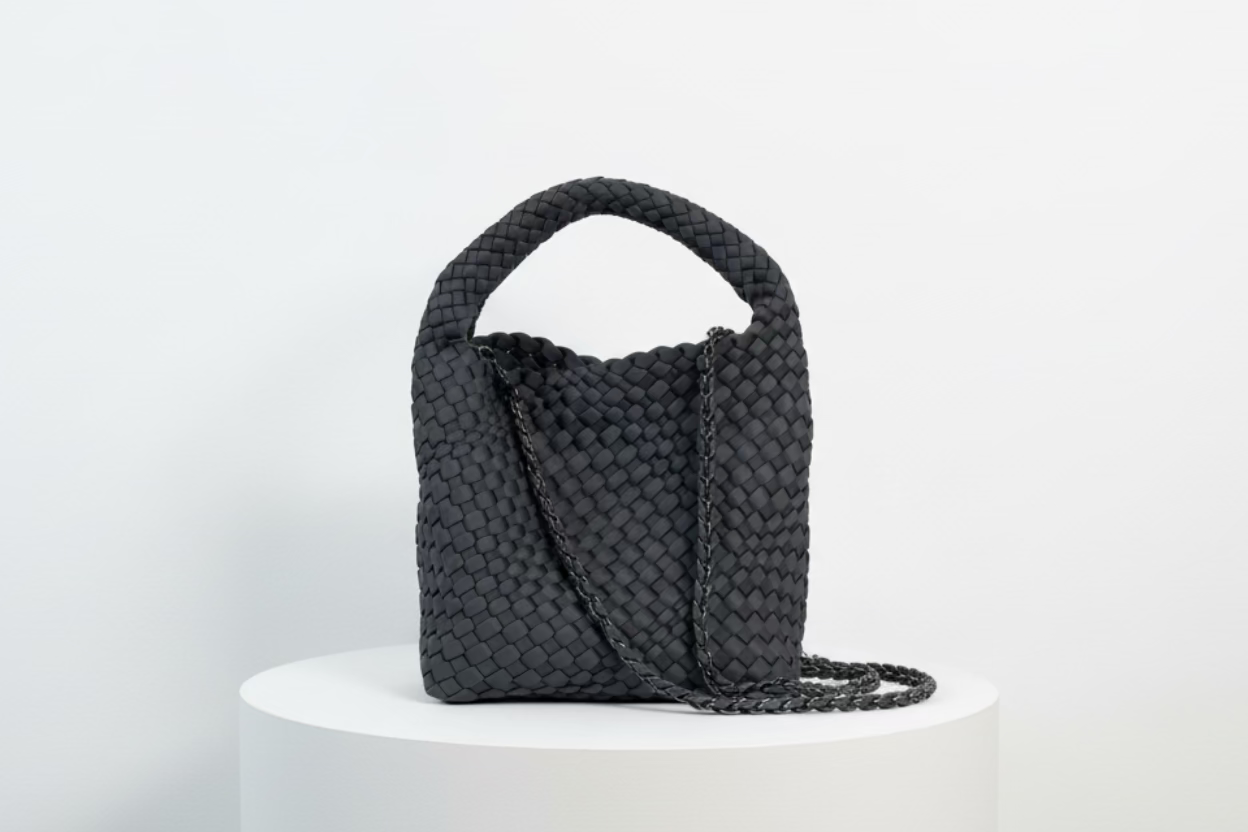 ein-st-ck-vom-gl-ck-neopren-handtasche-grau-geflochten image 2
