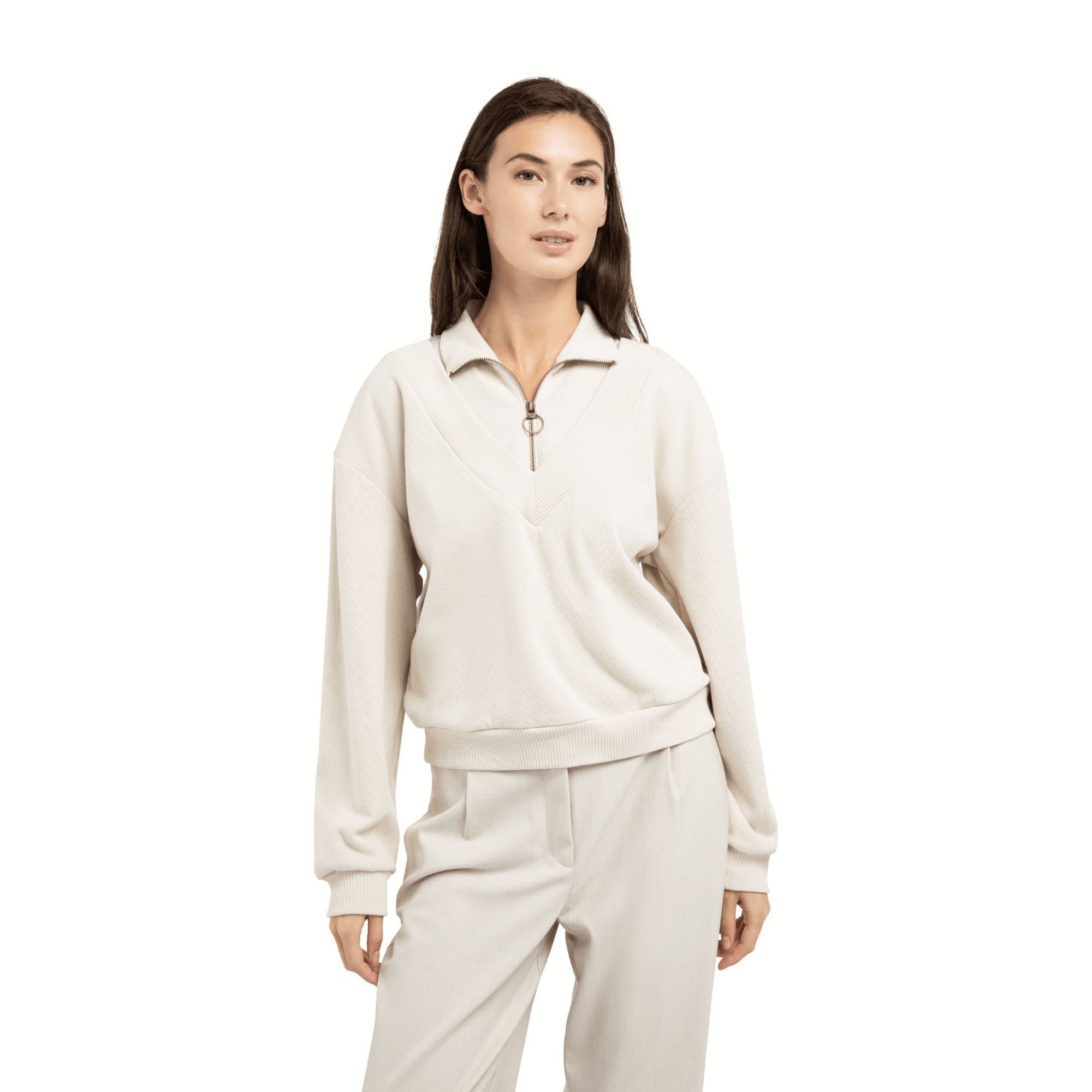 ein-st-ck-vom-gl-ck-yaya-pullover-beige-doppelkragen-gr-m image 1