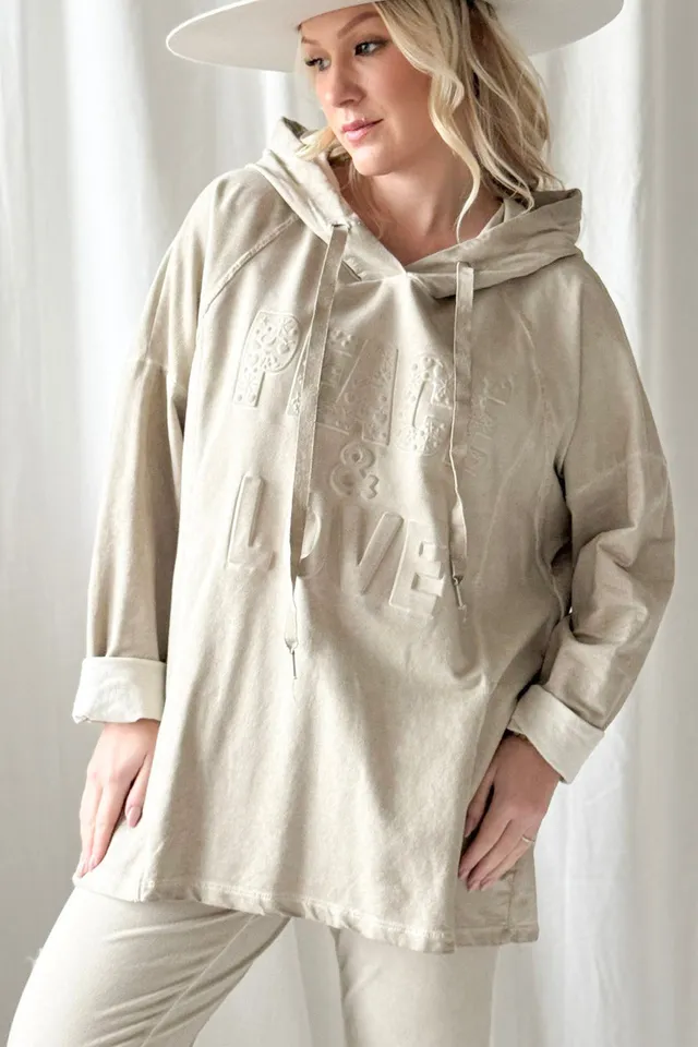 bypias-peace-love-hoodie-oversize-beige-baumwolle image 1