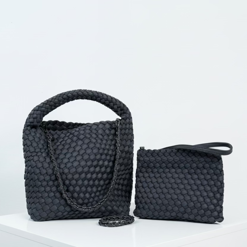 ein-st-ck-vom-gl-ck-neopren-handtasche-grau-geflochten image 1