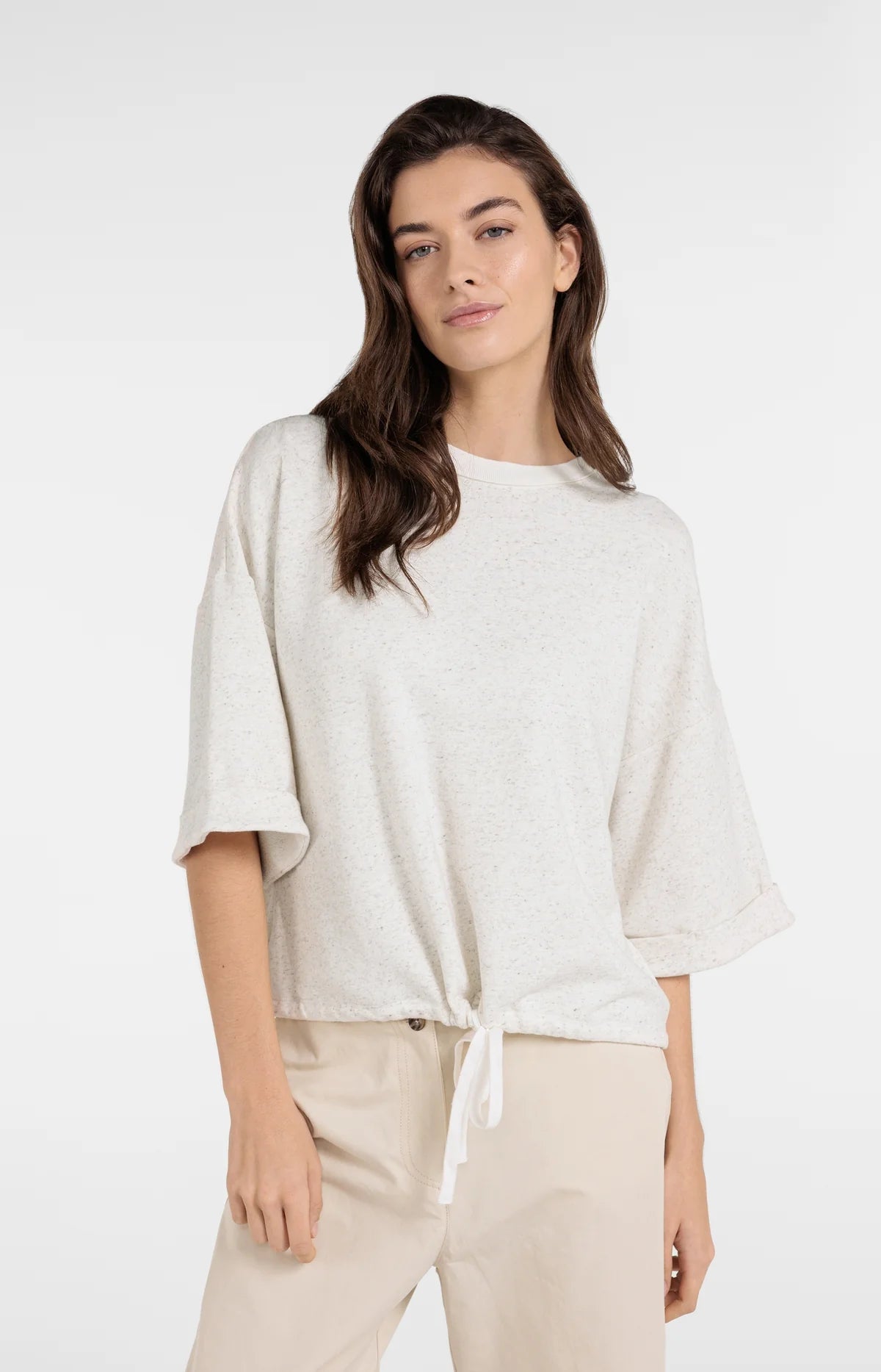 yaya-kurzarm-sweatshirt-mit-tunnelzug-sweatshirt-ivory-white-melange image 5