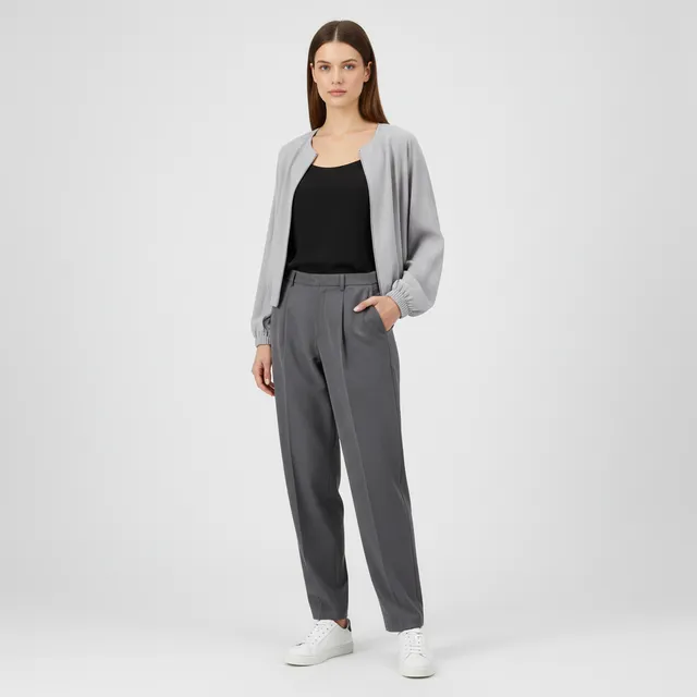 hailys-baggy-hose-grau-schmal-zulaufende-damenhose-elastisch image 1
