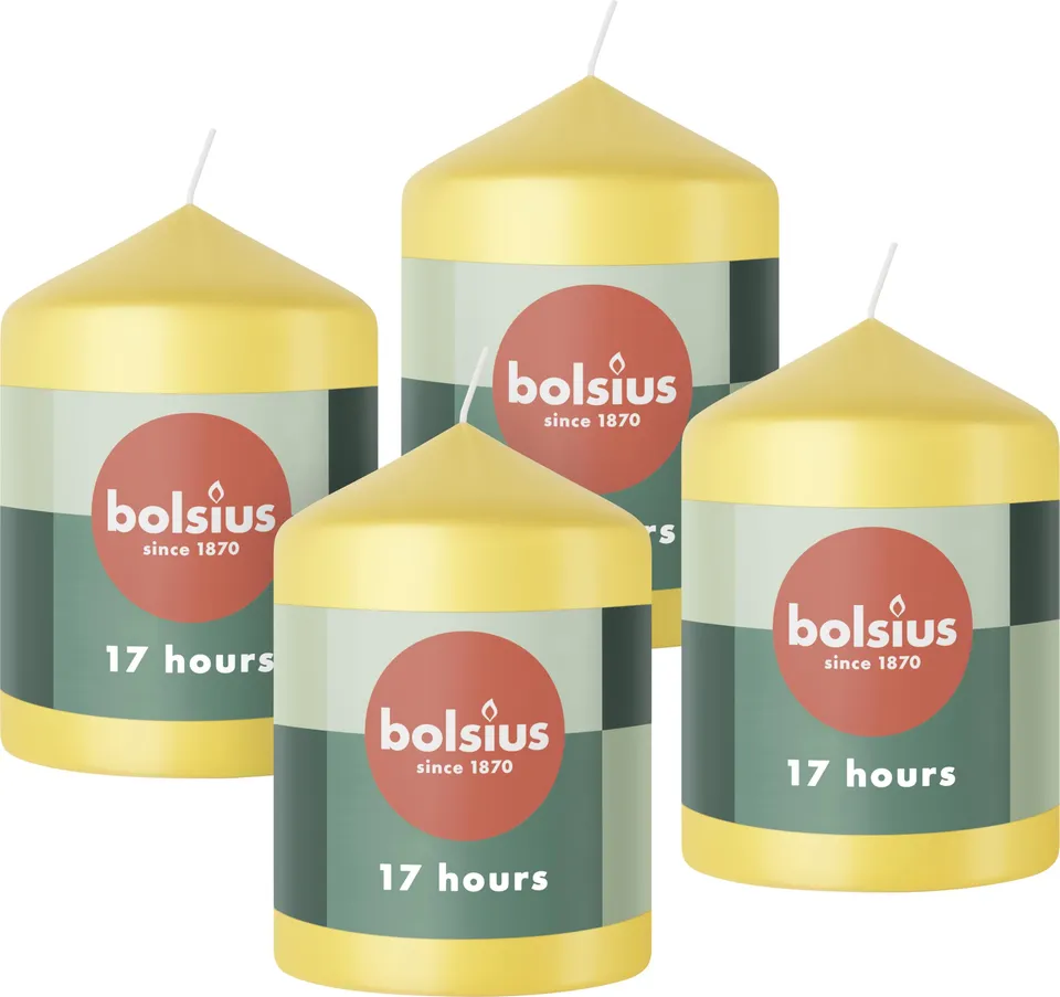 bolsius-essentials-stumpenkerzen-gelb-8x6-cm-4er-17h image 1