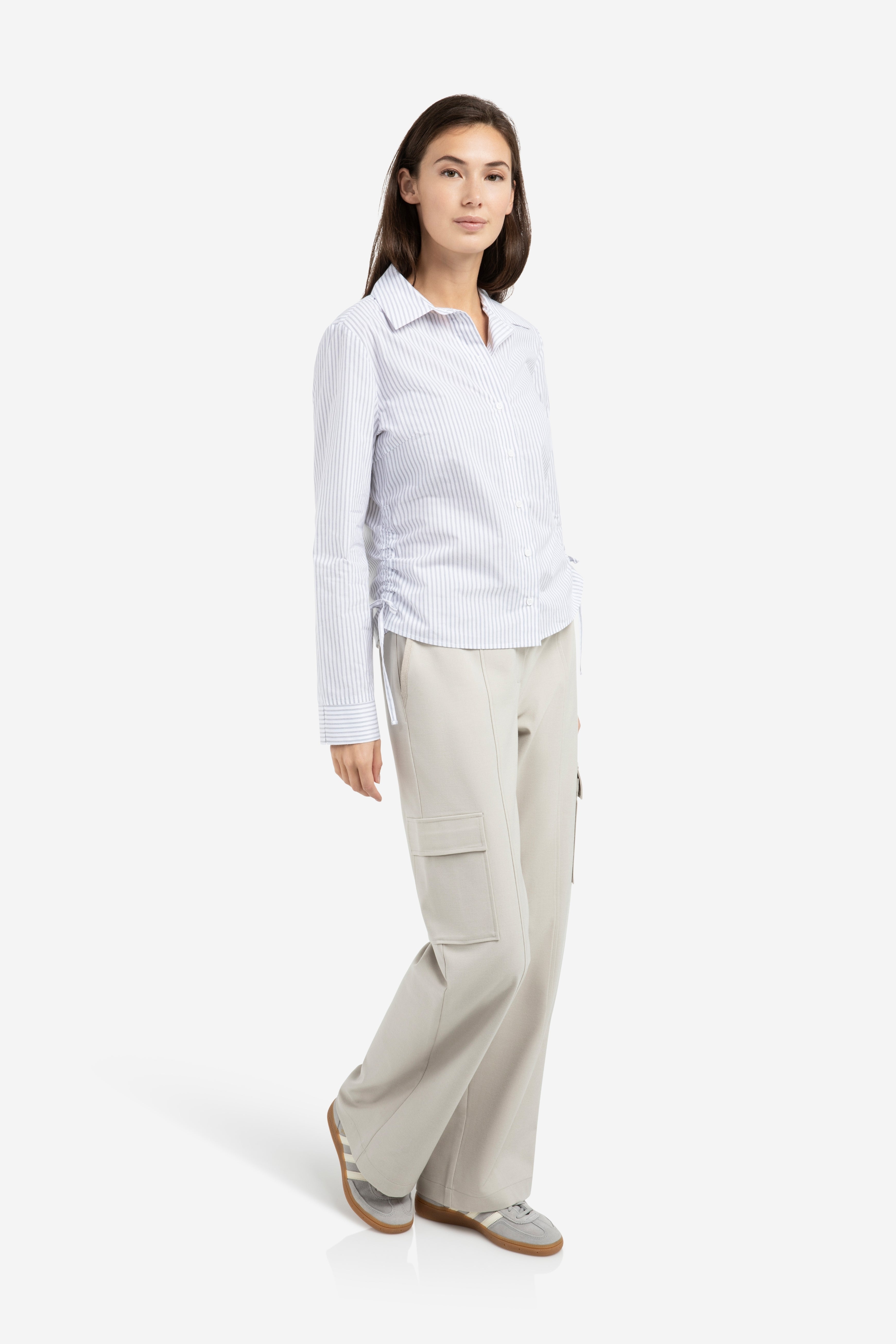 yaya-iron-grey-bluse-gestreift-blaugrau-mit-kordelzug image 3