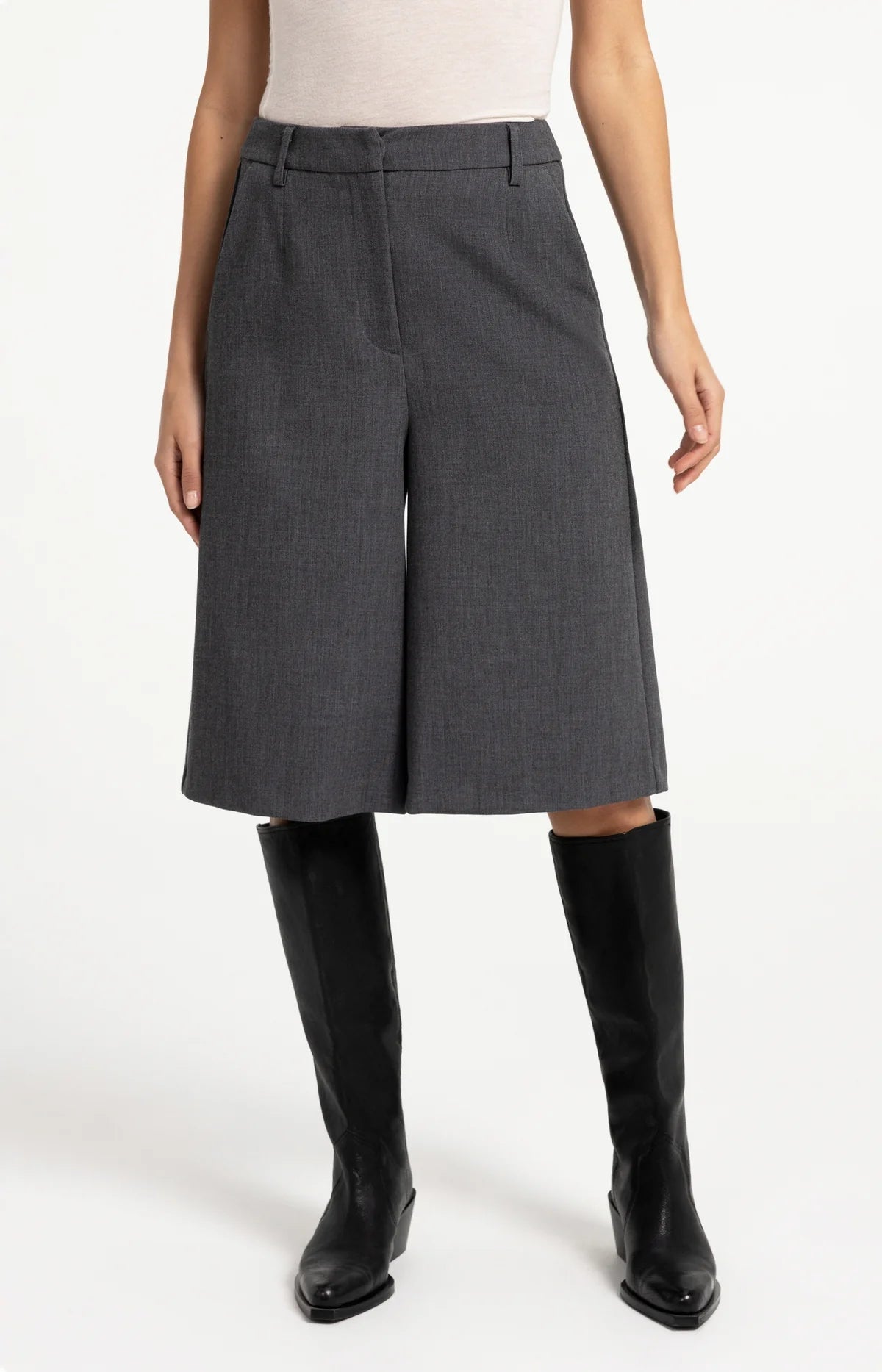 yaya-bermuda-shorts-weites-bein-stoffhose-grau-melange-gr-34-40 image 1