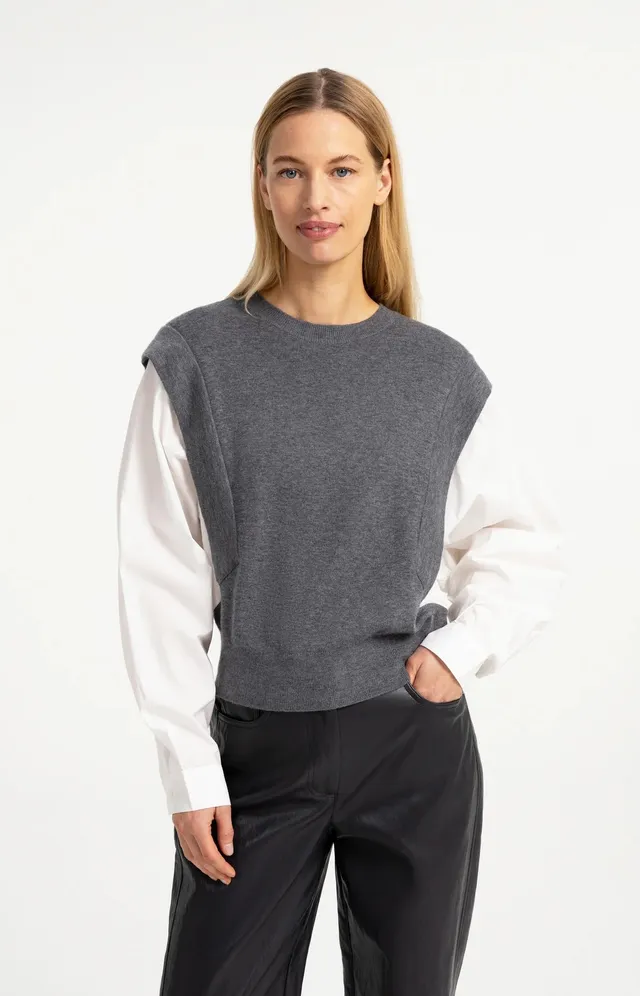 yaya-2-in-1-pullover-blusen-look-grau-melange-feinstrick image 1