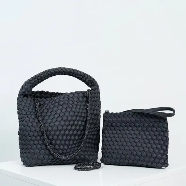 ein-st-ck-vom-gl-ck-neopren-handtasche-grau-geflochten image 1