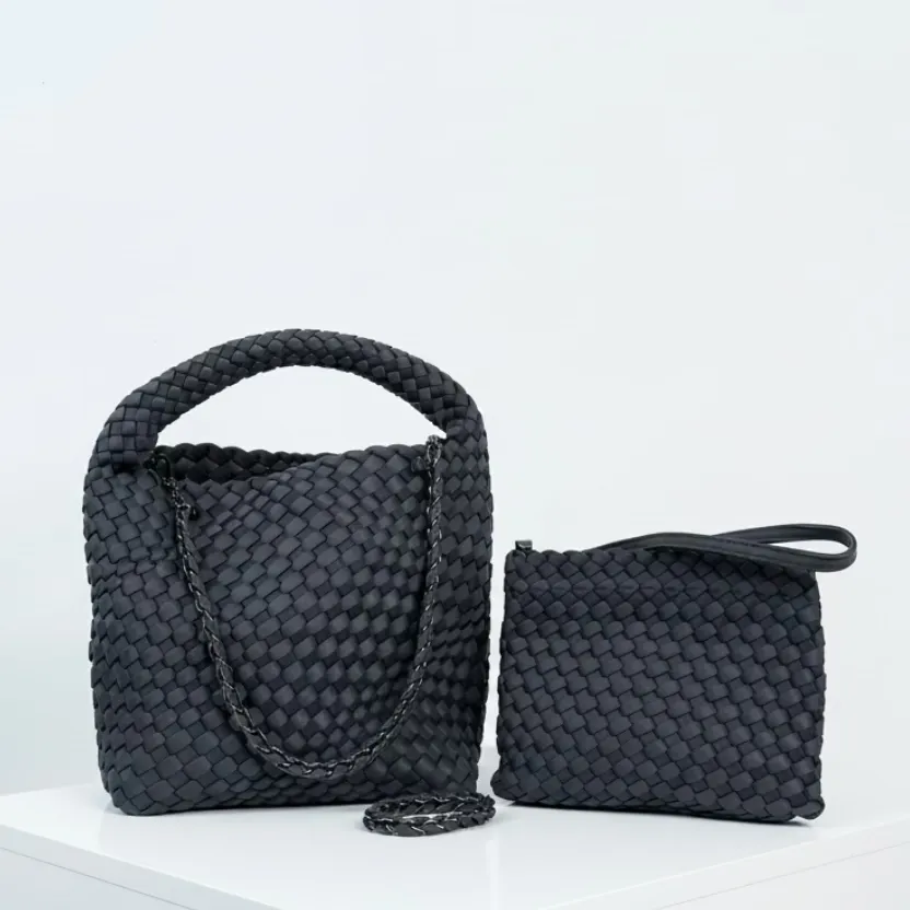 ein-st-ck-vom-gl-ck-neopren-handtasche-grau-geflochten image 1