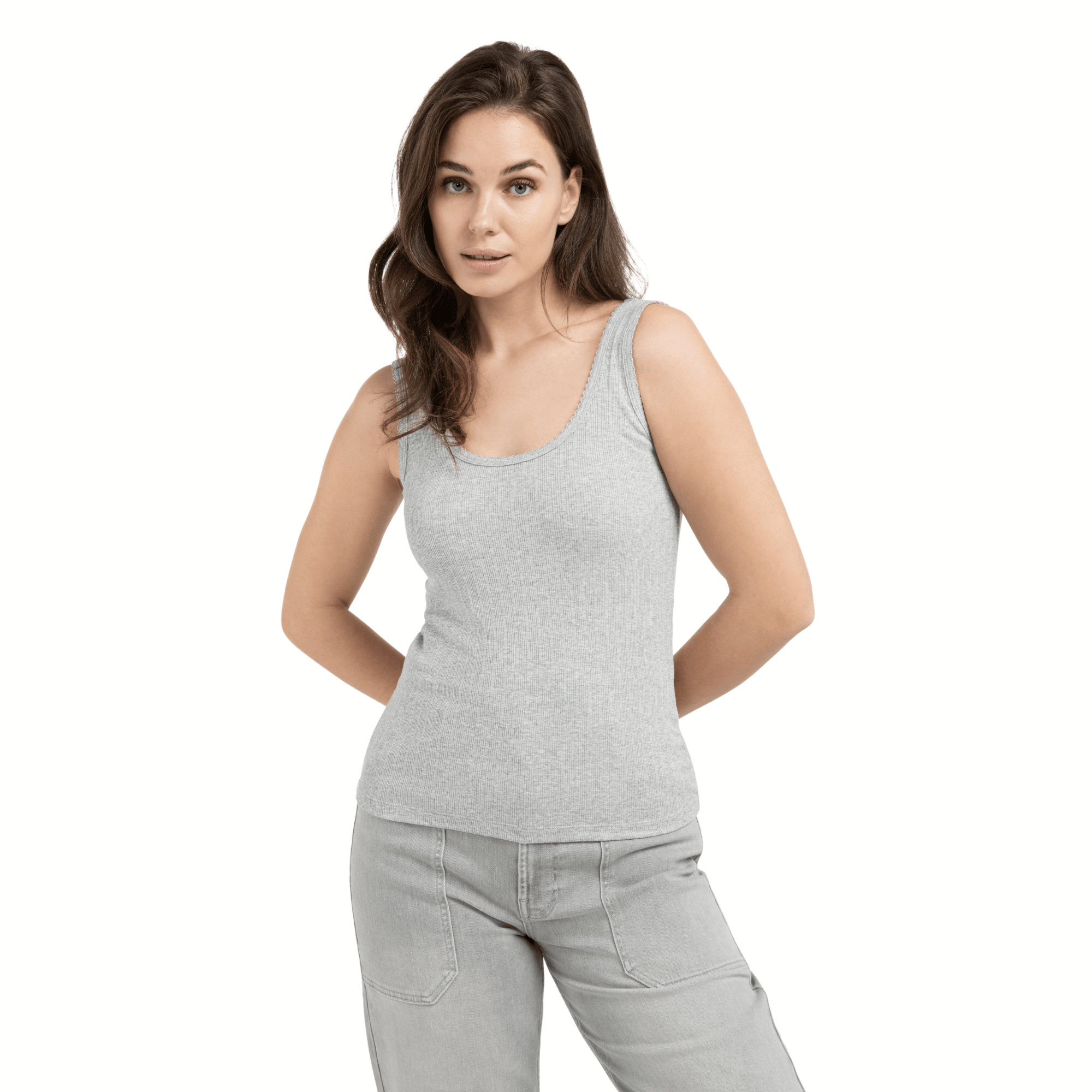 yaya-geripptes-top-rmellos-grau-melange-damen image 1
