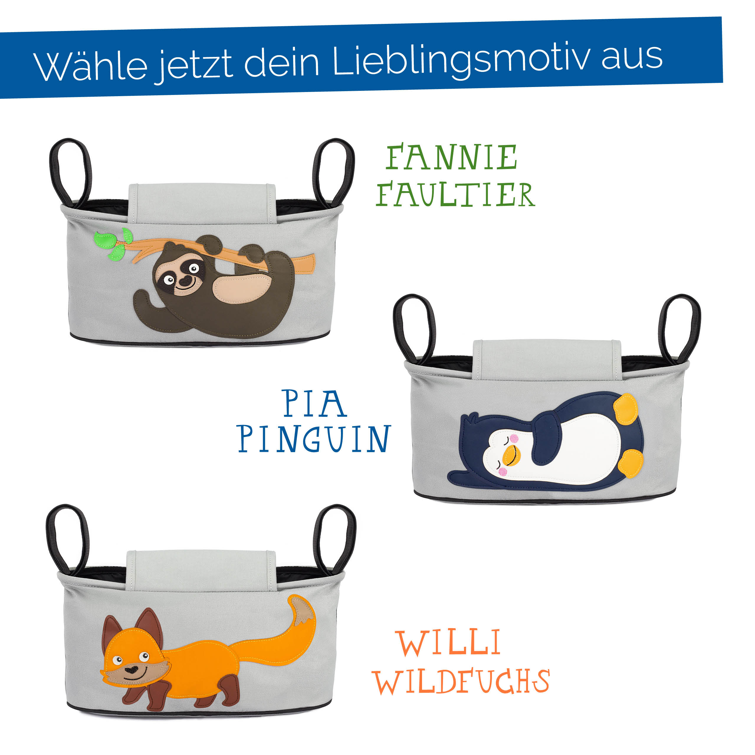 gl-ckswolke-kinderwagen-organizer-pinguin-tasche-grau-32x15cm image 7