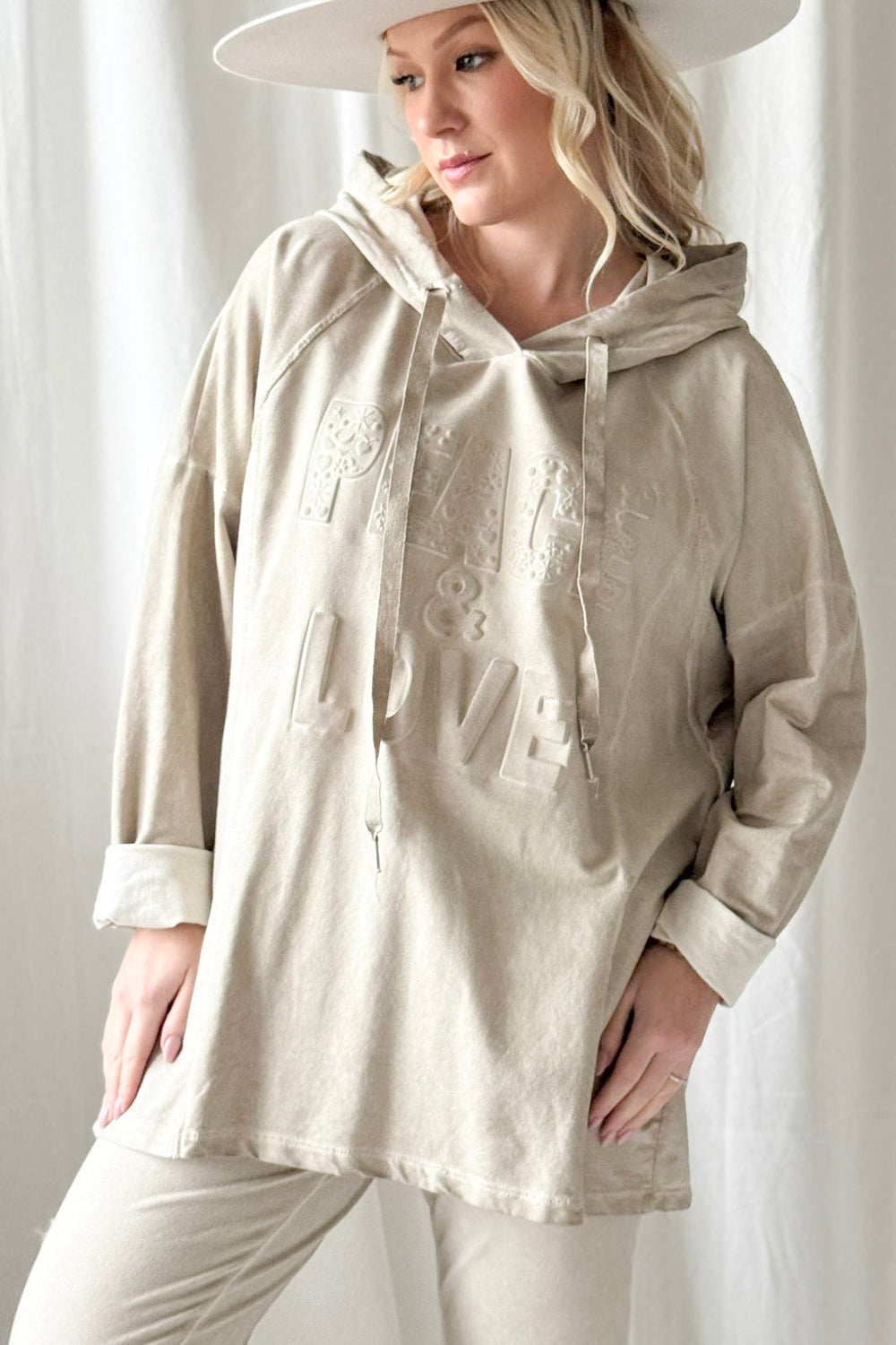bypias-peace-love-hoodie-oversize-beige-baumwolle image 1