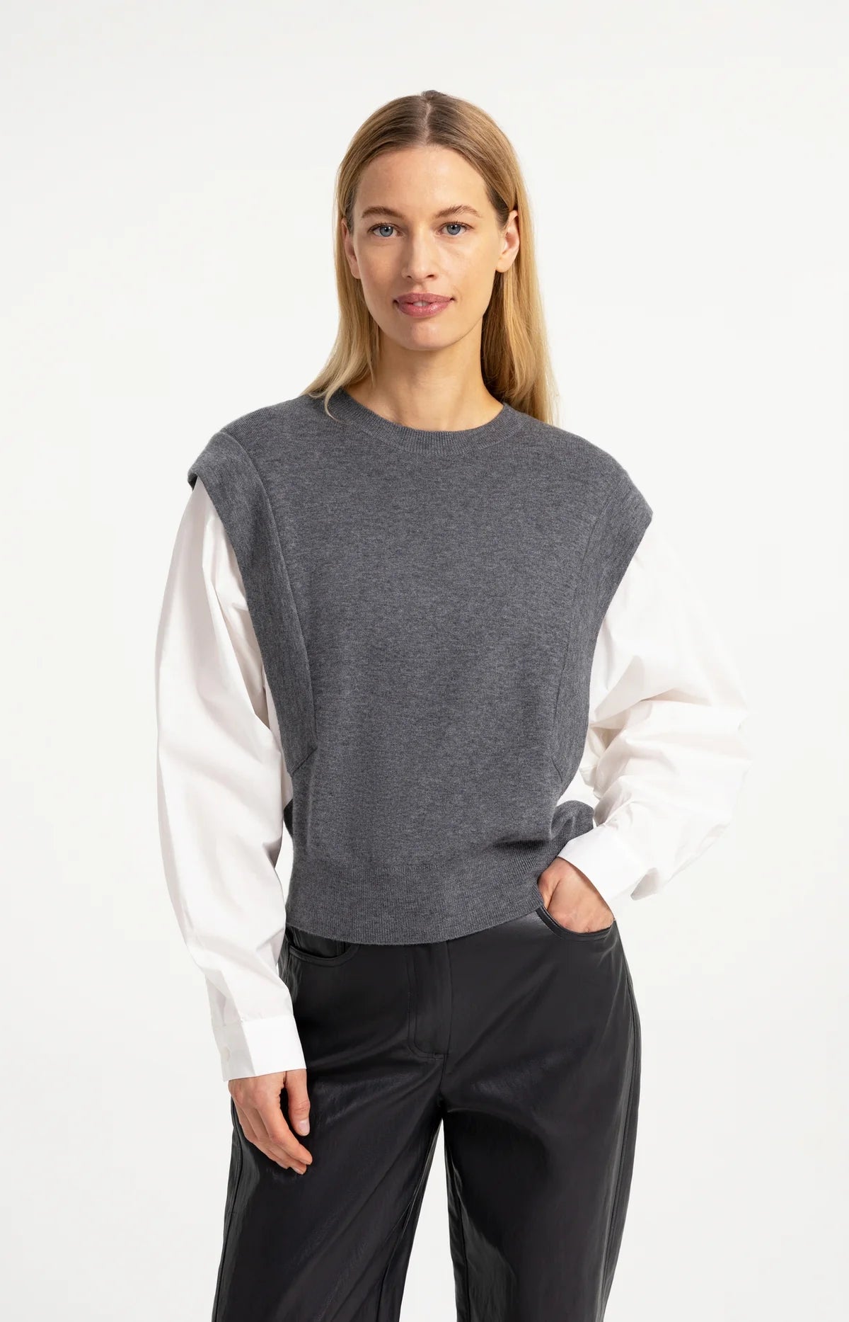 yaya-2-in-1-pullover-blusen-look-grau-melange-feinstrick image 1