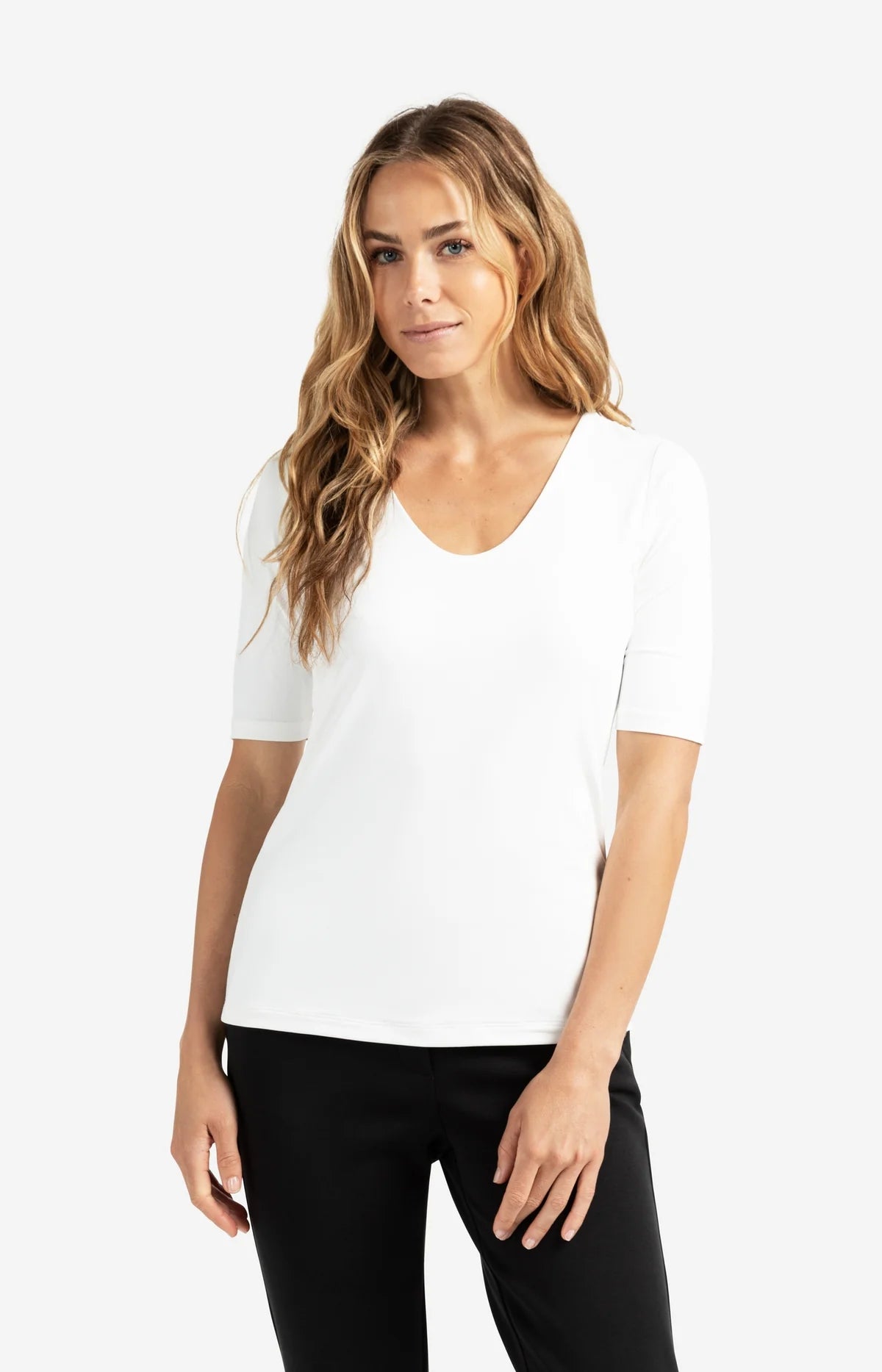 yaya-basic-t-shirt-v-ausschnitt-offwhite-tailliert-xxs-xl image 2