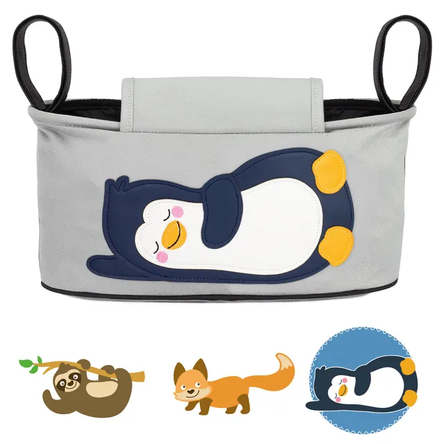 gl-ckswolke-kinderwagen-organizer-pinguin-tasche-grau-32x15cm image 1